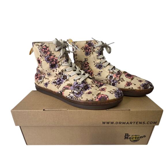 Dr. Martens Hackney Womens Beige Floral Print Canvas Combat Boots SZ 9 Boho - Picture 1 of 11